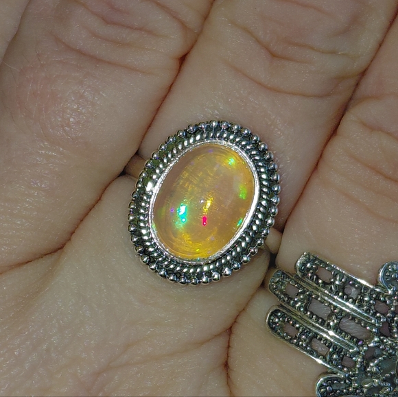 Elegant Silver Ethiopian Opal Ring Size 7.75 - Picture 7 of 15